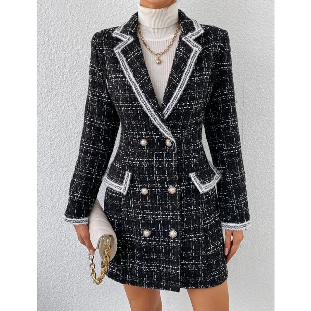 Black Preppy Womens Double Breasted Blazer - Picture 11 of 11